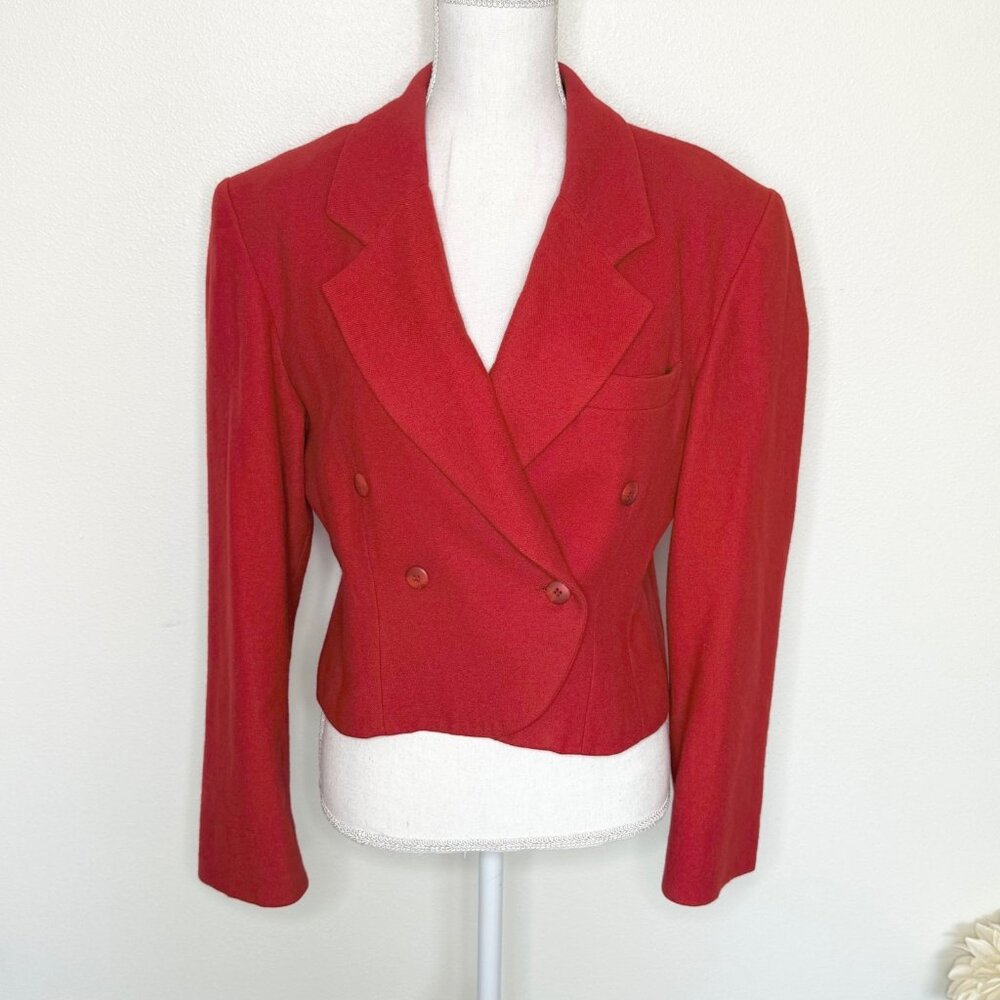 Vintage Chris Kellogg WOOL Blazer Sz 10 Red Cropped Structured Preppy 90s